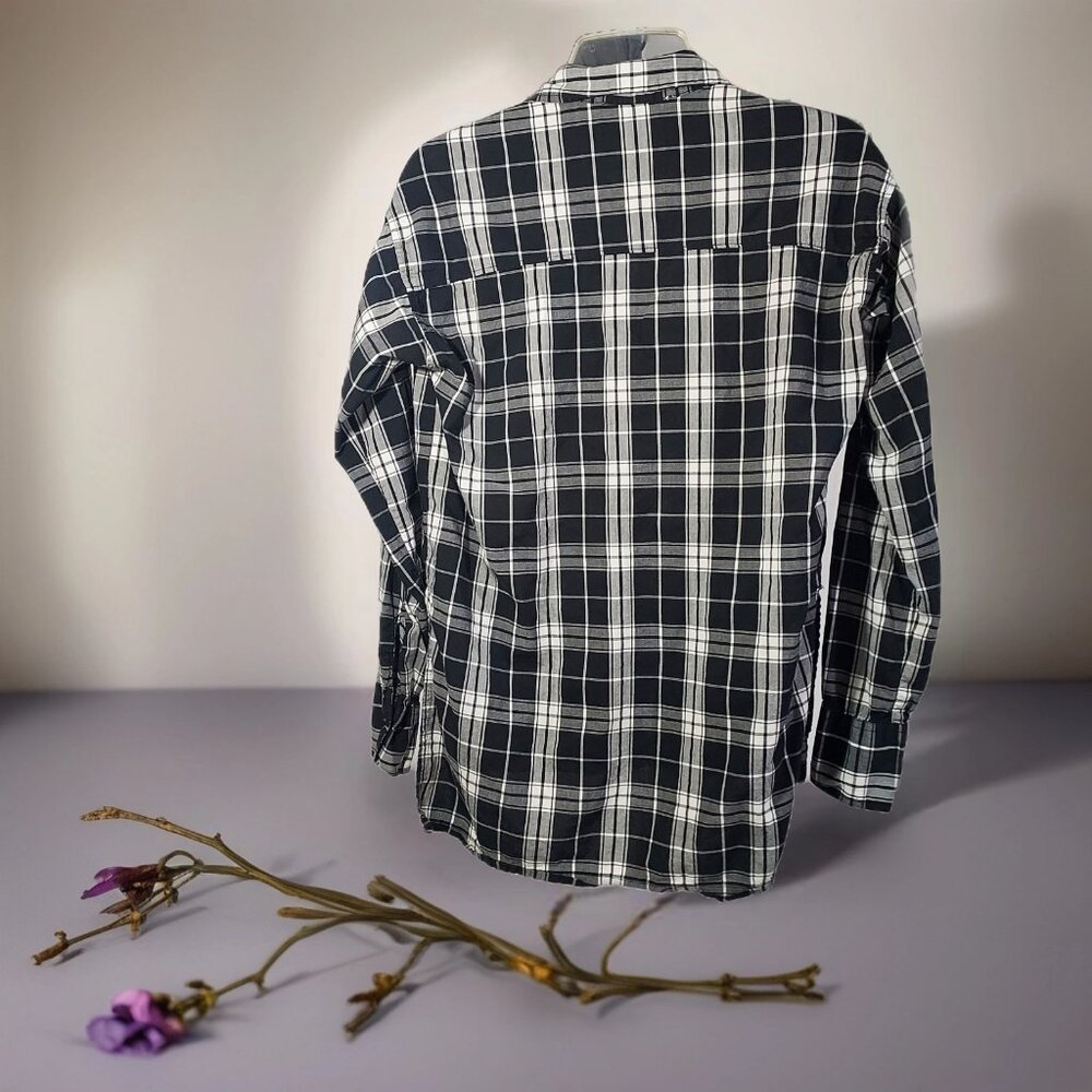 Abercrombie Fitch Women XS Black  White Plaid Long Sleeve Button Shirt Western - Picture 2 of 9